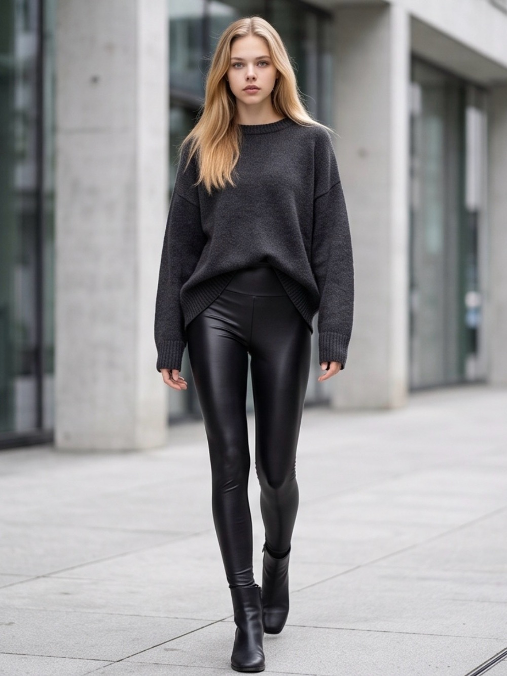 High-Waisted Shiny Black Glossy Faux Leather Leggings Women’s Small